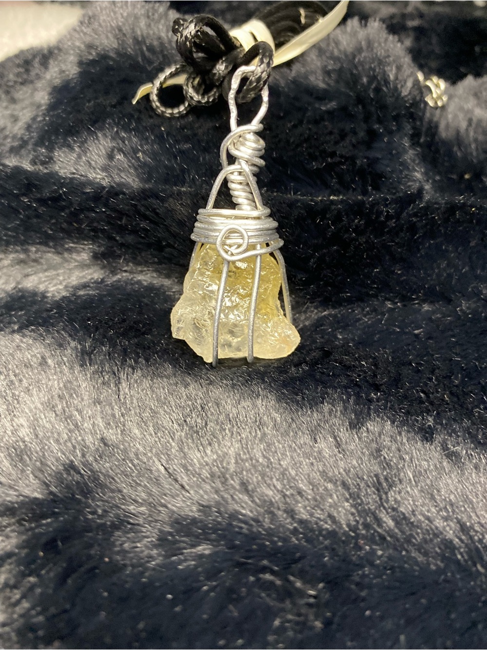 Handcrafted Silver Wire Wrapped Yellow Crystal Pendant Necklace